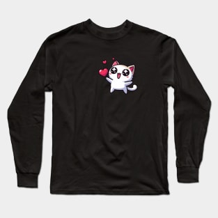 Kawaii kitten with hearts Long Sleeve T-Shirt